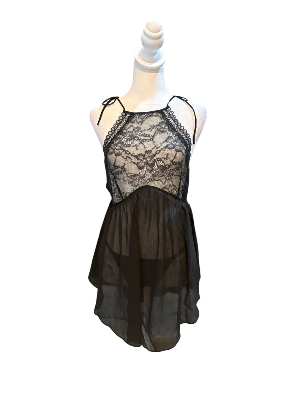 Victorias Secret Black Lace Sheer Lingerie Slip Dress Womens Medium New WO Tags